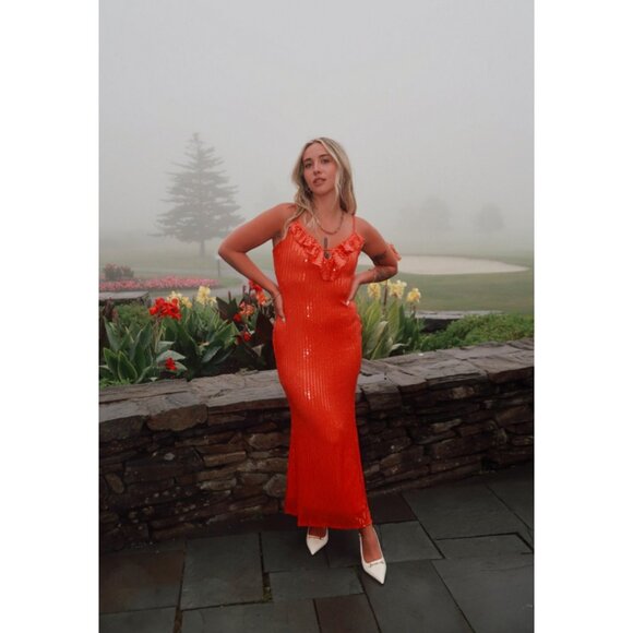 ANTHROPOLOGIE  If By Sea Sequin Slip Midi Dress in Orange Size Large - Picture 2 of 14